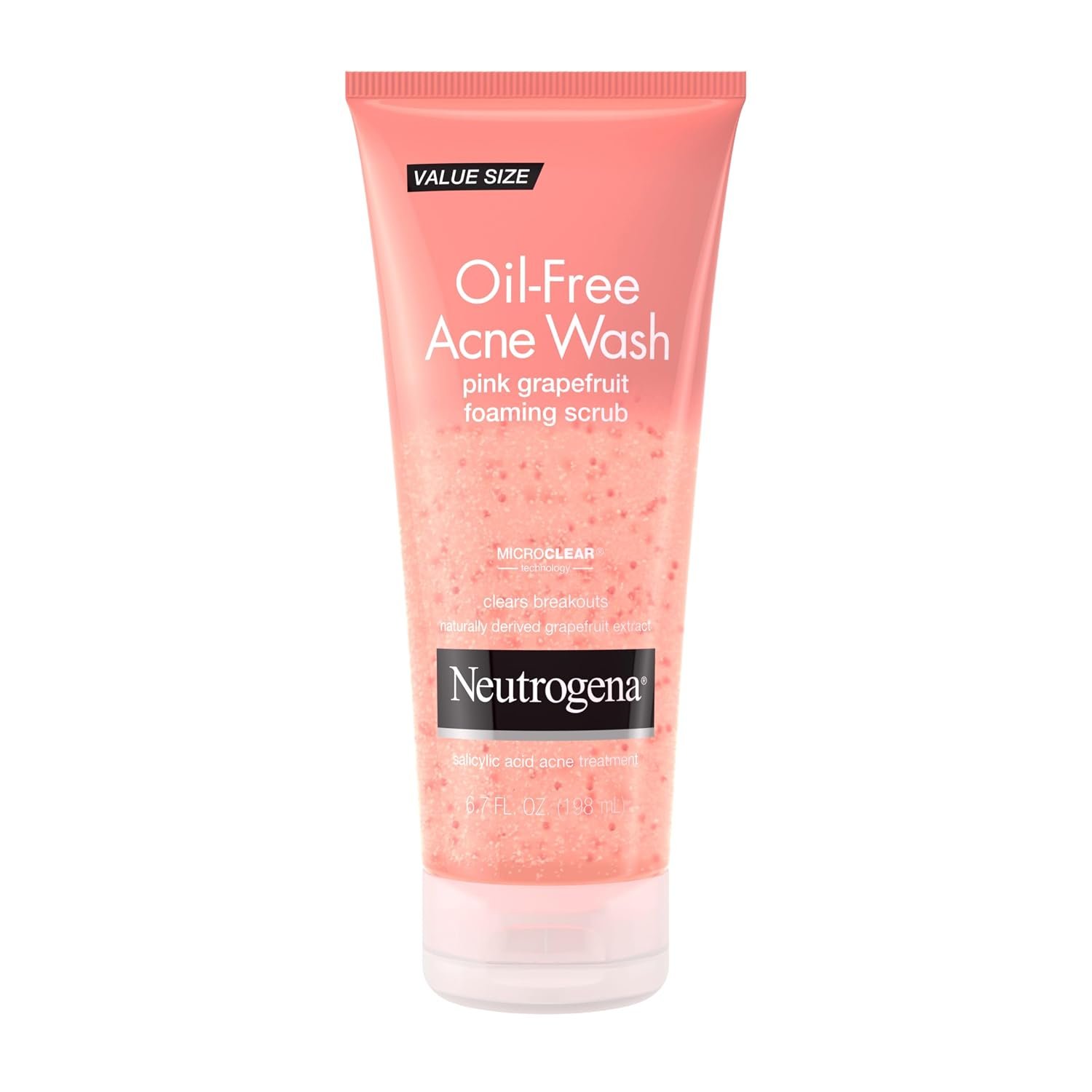 Neutrogena Oil-Free Acne Wash Pink Grapefruit Face Scrub with 2% Salicylic Acid & Vitamin C, Gentle Exfoliating Foaming Cleanser for Acne-Prone Skin, 6.7 fl. oz