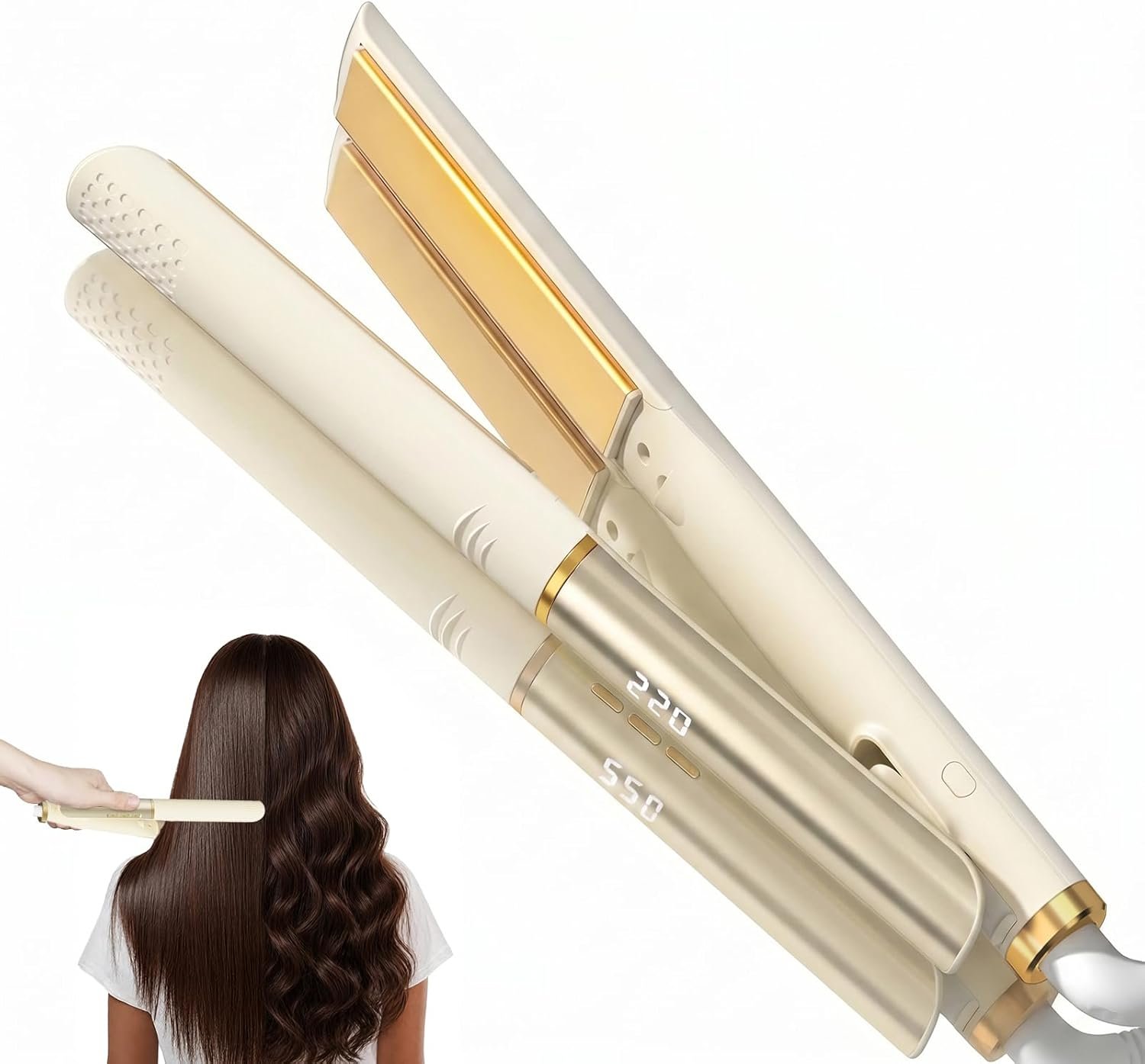Flat Iron Hair Straightener – Hair Straighteners for Women, Portable Straightener with 20s Heat Up, 4 Temp Mode, LED Display & Professional Negative Ion Flat Iron with Comb and Clips (White)