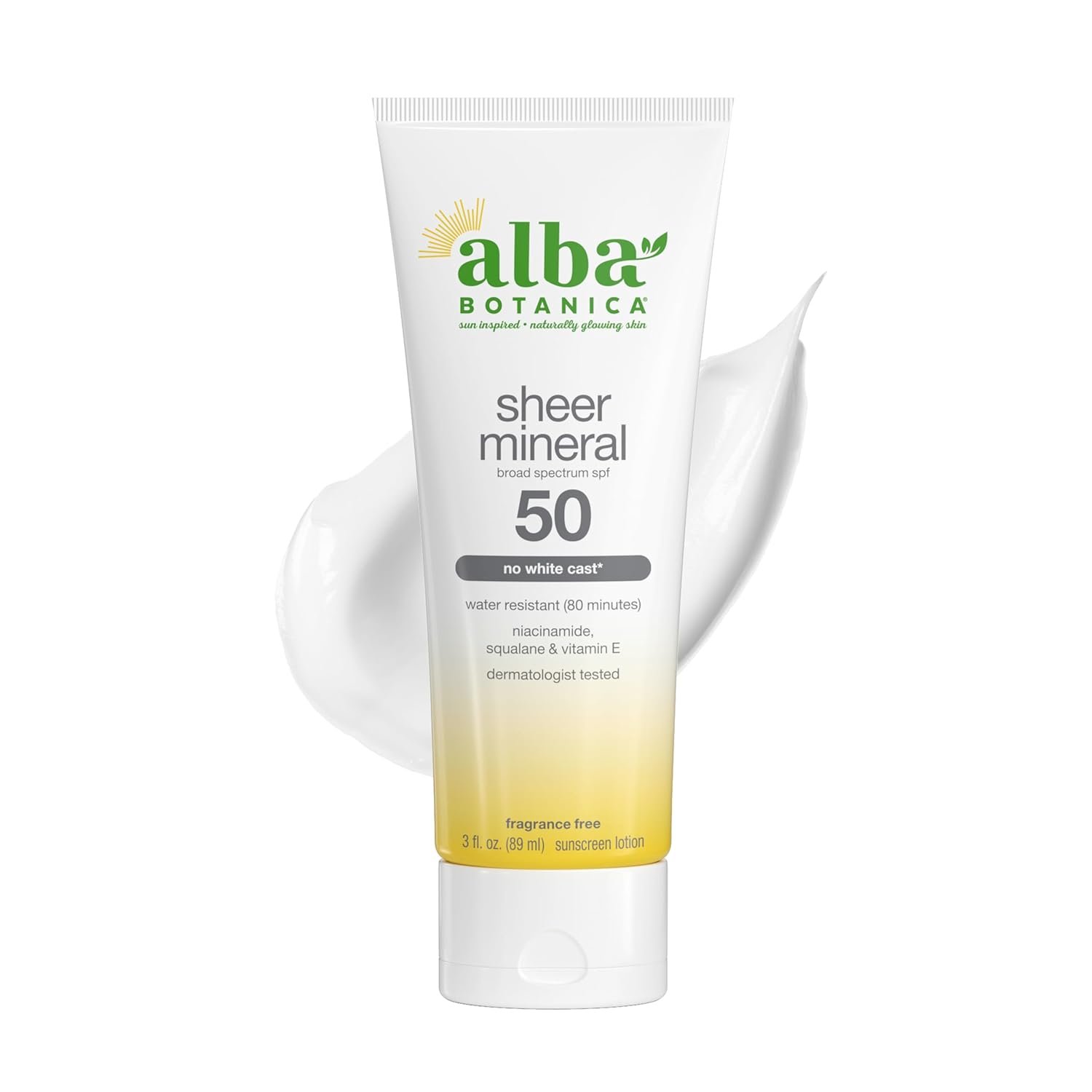 Alba Botanica Mineral Sunscreen Lotion SPF 50, Broad Spectrum, Fragrance Free, 3 Fl Oz (Packaging May Vary)