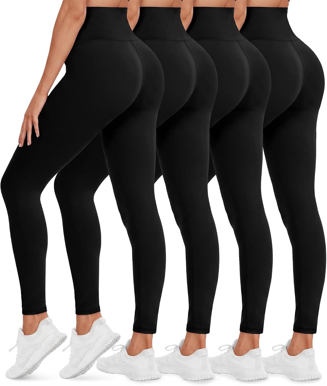 NexiEpoch 4 Pack Leggings for Women – High Waisted Tummy Control Soft Black Capri Yoga Pants with Pockets for Workout