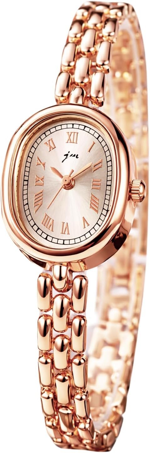 Women’s Bracelet Watch Small Face Oval Quartz Analog Wristwatch (Gold) | with Metal Link Band, Gold & Silver Options, Elegant Slim Roman Numeral Dial Dress Watch for Ladies