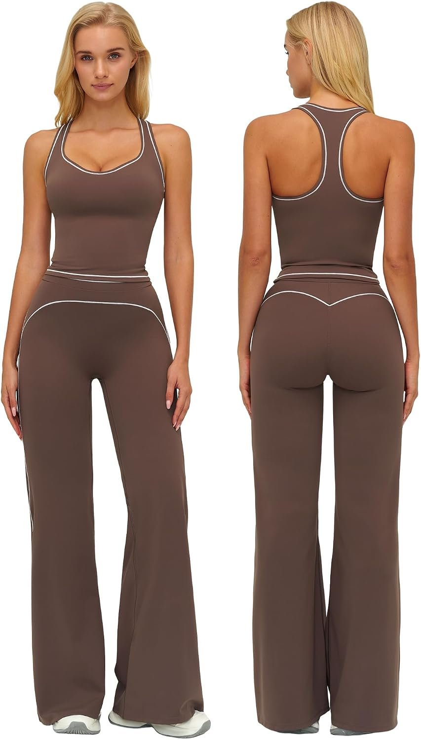 ABOCIW Two Piece Workout Sets for Women Racerback Tank Top Matching High Waist Wide Leg Yoga Pants Pilates Outfits