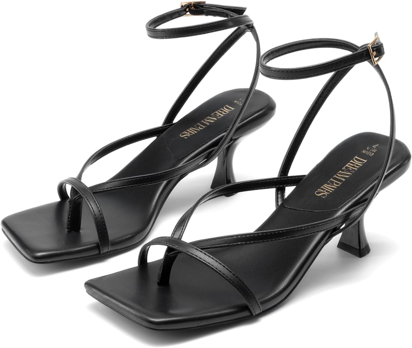 DREAM PAIRS Women’s Dressy Thong Kitten Heel Sandals | Strappy Square Open Toe Heels with Ankle Strap, Comfort Heeled Sandals for Wedding Guest, Party, Prom Occasions