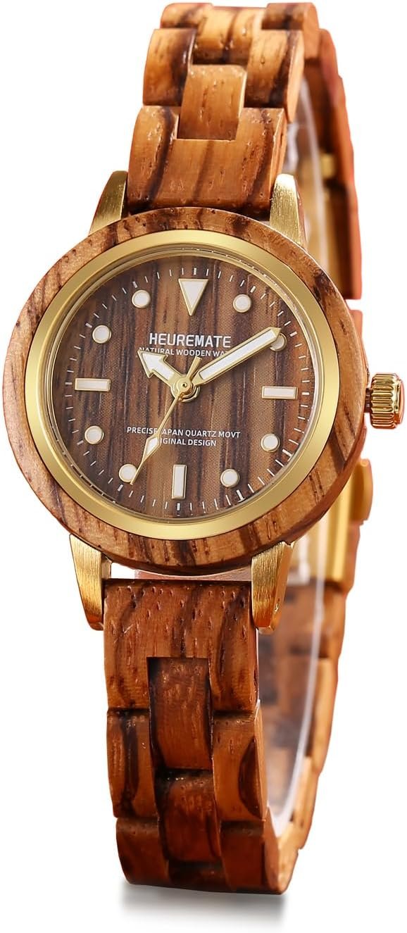 Minimalist Wooden Watch for Women, Lightweight Analog Quartz Wristwatch with Luminous Dial, Military Time, Water Resistant Wood and Stainless Steel Design, Packaged in Gift Box