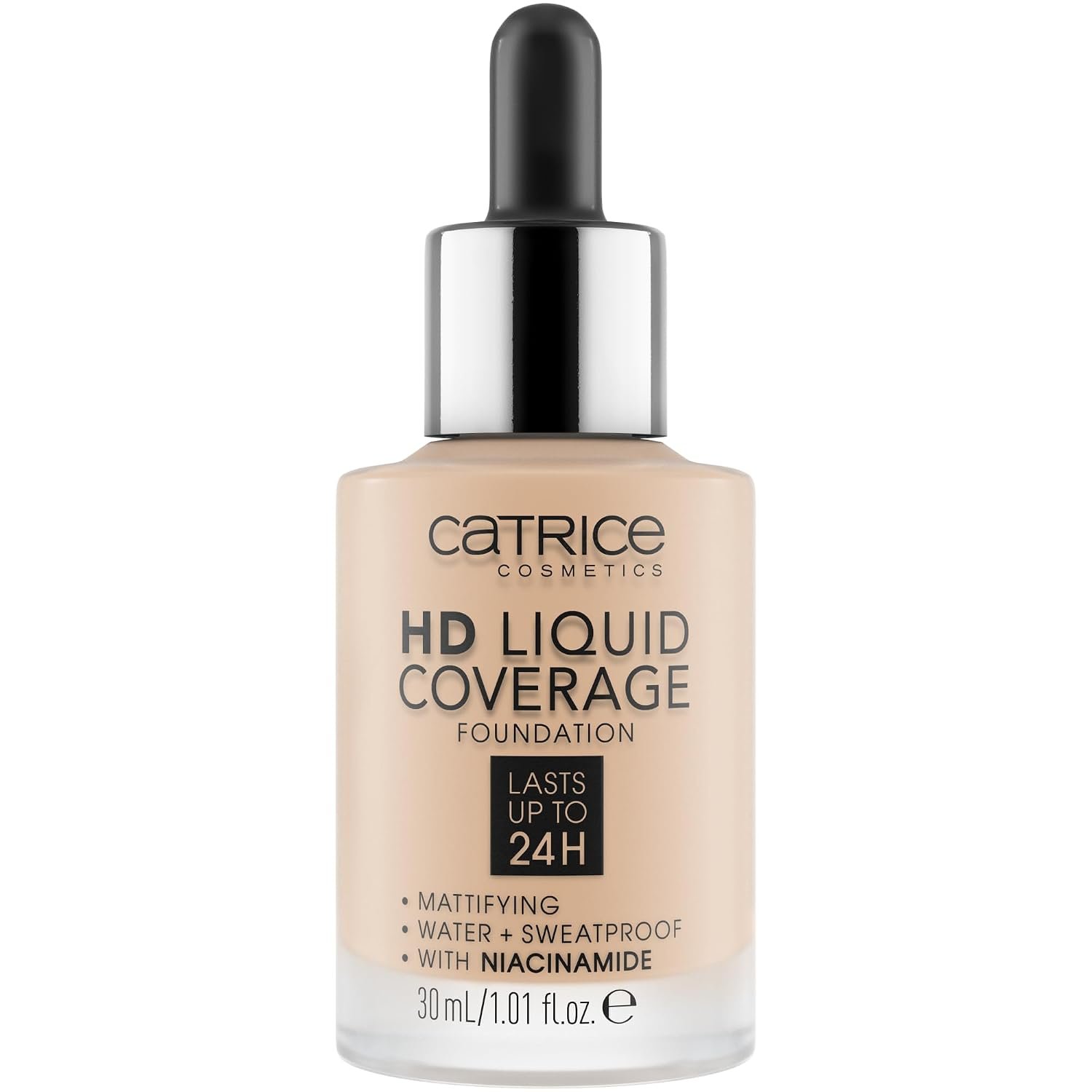 Catrice | HD Liquid Coverage Foundation | 24H Wear, Matte Finish, High Coverage, Waterproof Formula with Niacinamide | Vegan & Cruelty Free (010 | Light Beige)