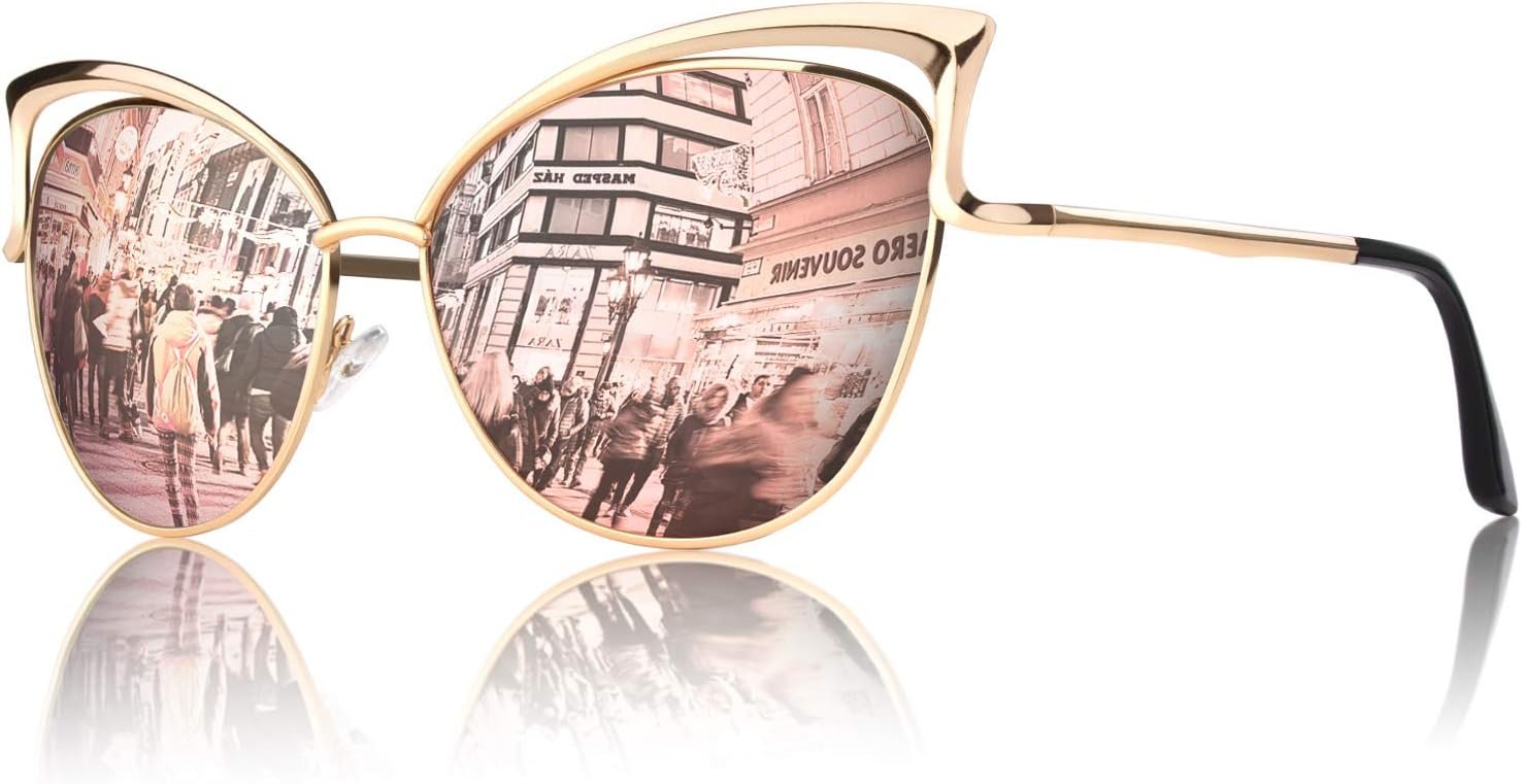 GQUEEN Trendy Oversized Sunglasses Womens Polarized Cat Eye Shades UV400 | Adjustable Nose Pads,Retro Style,Mirrored Sun Glasses,Reduce Glare,Driving,Shopping,Running,Travelling