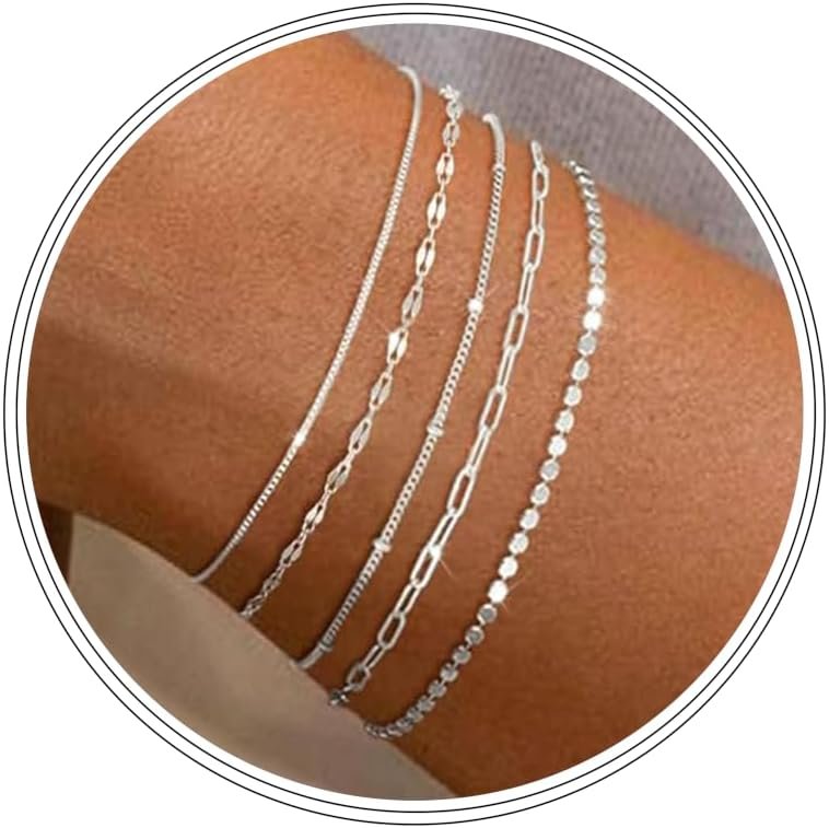 MBW Sterling Silver Simple Thin Bracelets for Women Trendy | Dainty S925 Silver Bracelets for Women Chain Bracelet Stack Set Waterproof Jewelry Minimalist Small Bracelet for Women Gift