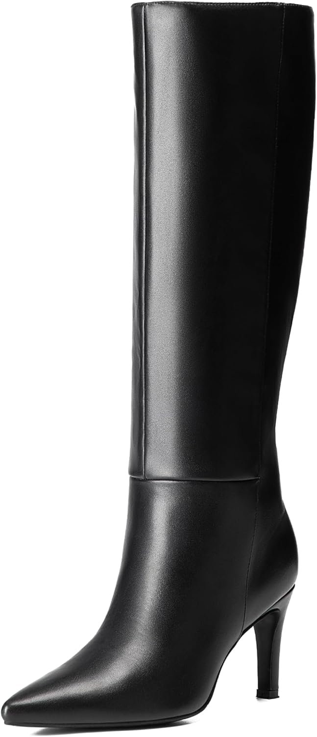 Reitoye Knee High Boots Women Pointed Toe Stiletto Tall Zipper Dress Boots | Sexy Going Out Boots,Side Zipper,Non-slip Sole,Evening Bridal Long Boots,Fall Spring Winter Fashion Dress Comfort Tall Boots