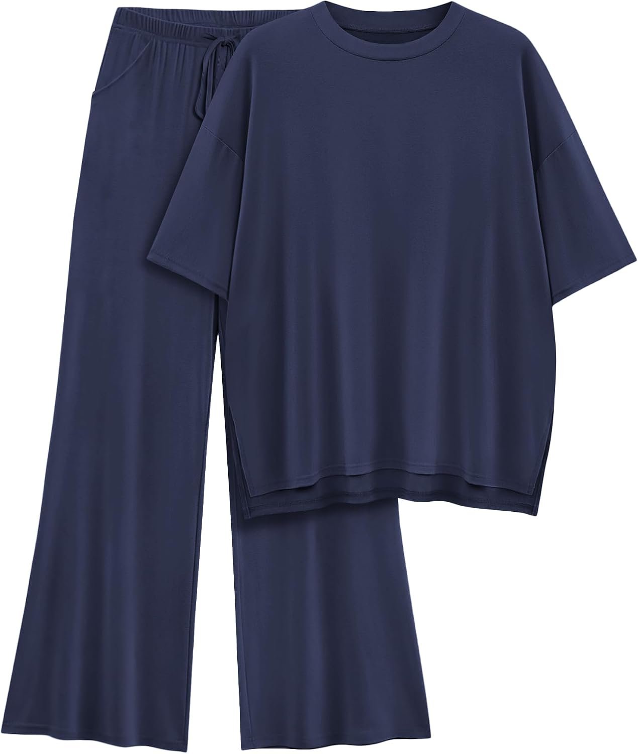 Womens Lounge Set 2026 Summer 2 Piece Outfits Oversized Short Sleeve Tops & Wide Leg Pant Matching Sets Clothing