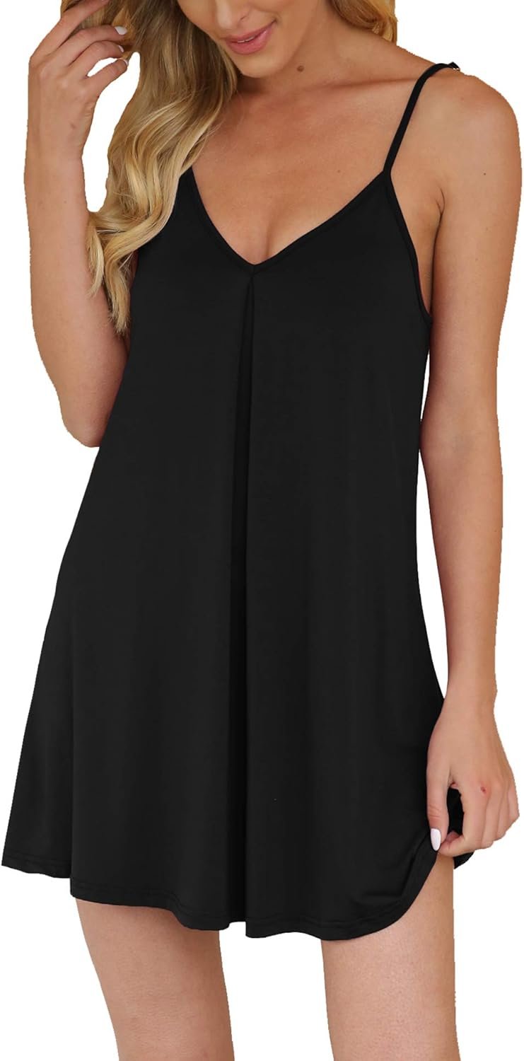 AUHEGN Nightgown for Women Loose Sleepwear V Neck Pajama Dress Soft Nightshirt Sleeveless Nightdress Chemise
