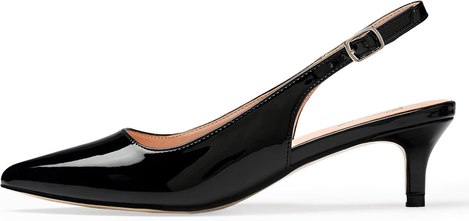 GENSHUO Women’s Kitten Heels Closed Toe Slingback Pumps | Pointed Toe, Comfortable 2-Inch Low Heel, Adjustable Slingback Strap, Ideal for Office, Work, Wedding, Party, Daily Wear