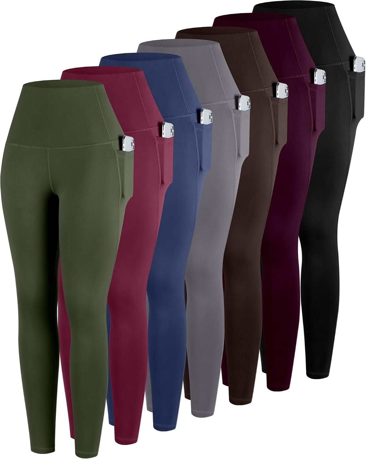 ATHVOTAR Leggings with Pockets for Women, 7 Packs High Waisted Workout Tummy Control Yoga Pants