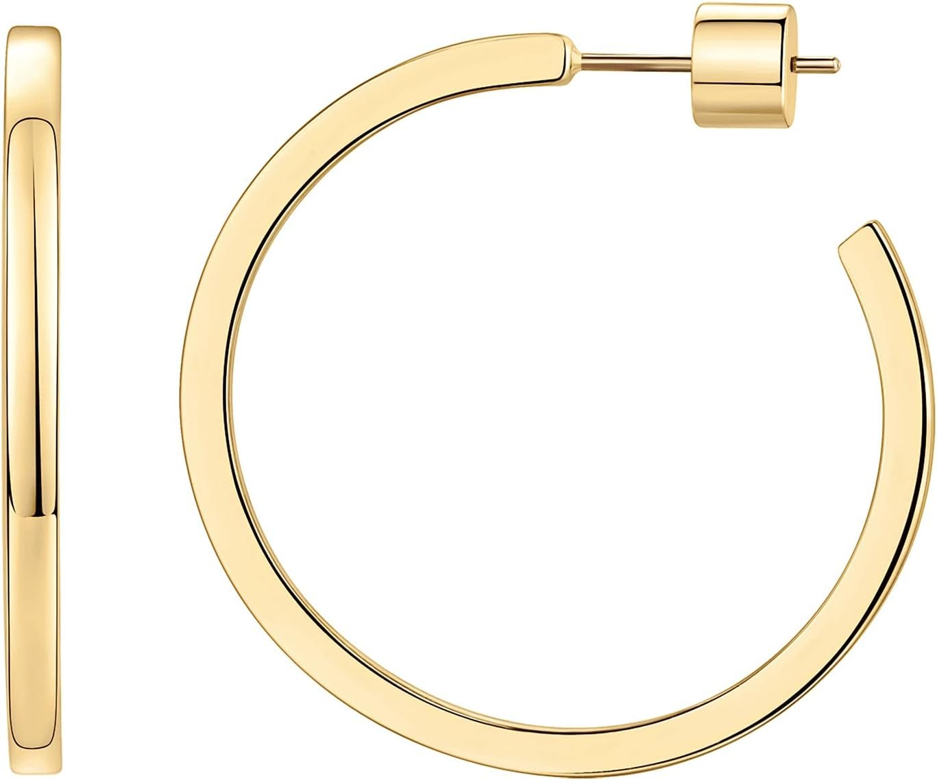 PAVOI 14K Gold Plated Thin Square Edge Open Hoop Earrings for Women | Trendy Lightweight Open Hoops