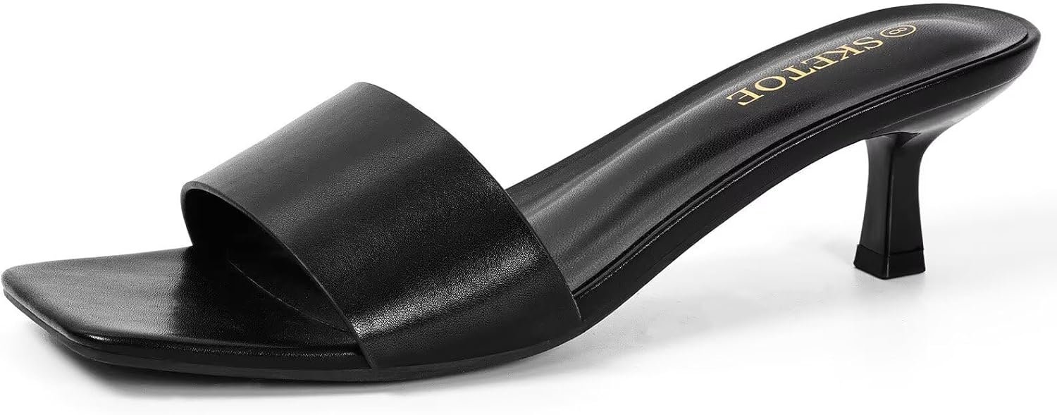 Square Open Toe Kitten Heels for Women 2 Inch One Band HeelsWomens Dressy Sandals for Wedding & Party