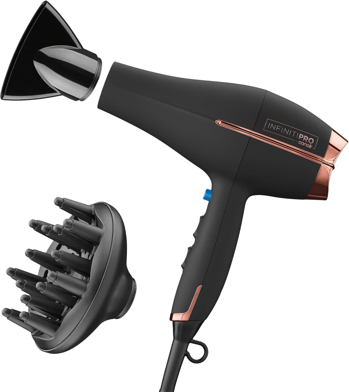 Conair InfinitiPRO Hair Dryer with Diffuser & Concentrator, 1875W, Black | Ceramic blow dryer for all hair types with no-slip grip, multiple heat/speed settings, and a 6-foot cord for flexible styling