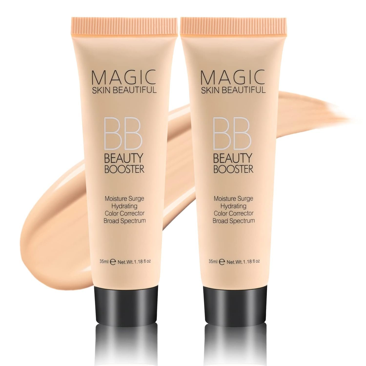 Boobeen Hydrating BB Cream, Full-Coverage Foundation & Concealer, Color Correcting Tinted Moisturizer BB Cream for All Skin Types – Evens Skin Tone (2 Pcs)