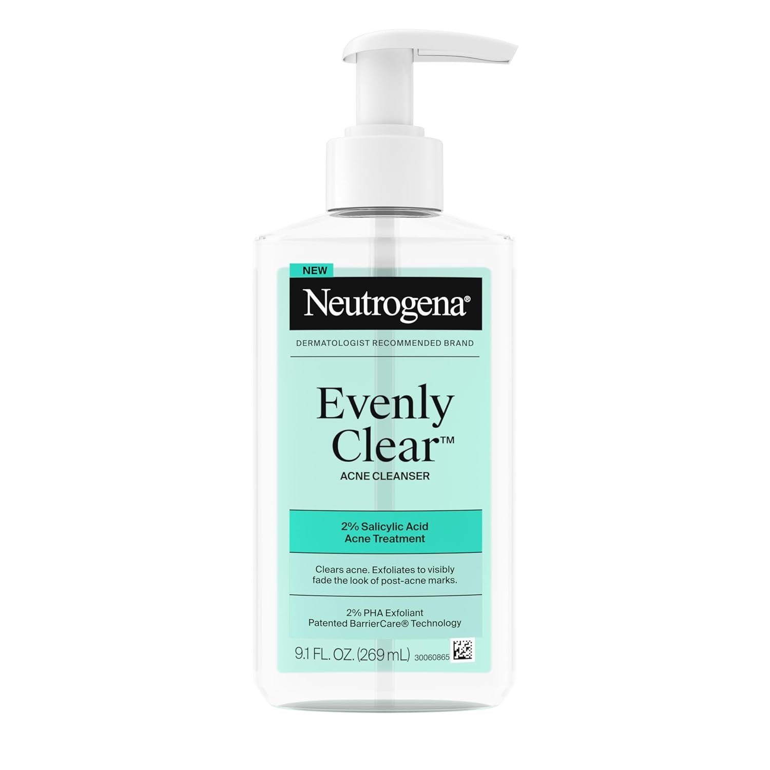Neutrogena Evenly Clear Acne Cleanser, 9.1 fl. oz | 2% Salicylic Acid, 2% PHA Exfoliant, Gentle Foaming Face Wash, Clears Clogged Pores & Blackheads
