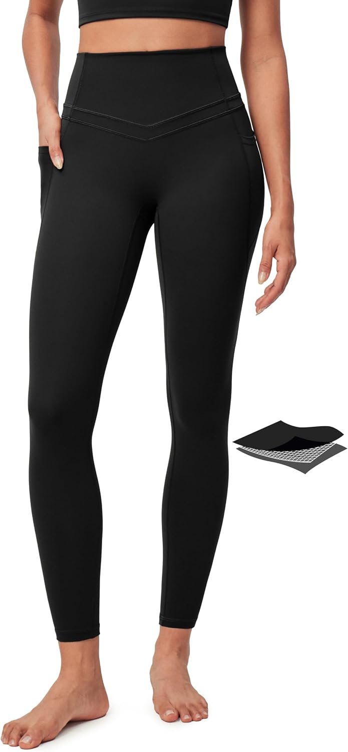 IUGA Compression Leggings with Pockets for Women Tummy Control Yoga Pants | High Waist, Deep Side Pockets, No Front Seam, Squat-Proof, Buttery Soft, Workout, Running, Gym, Athletic, Casual