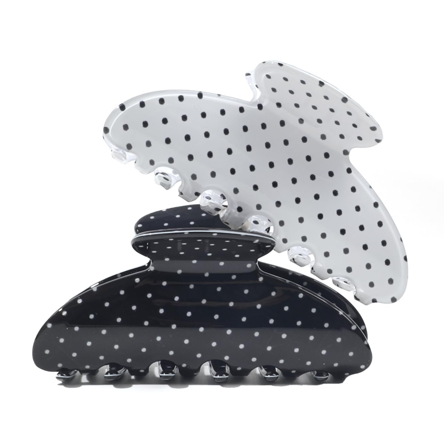 2 Acetate Hair Claw Clip for Women, 3.8-Inch Black and White Polka Dot Big Hair Clips Strong Hold No Slip Claw Clips for Thick or Thin Hair