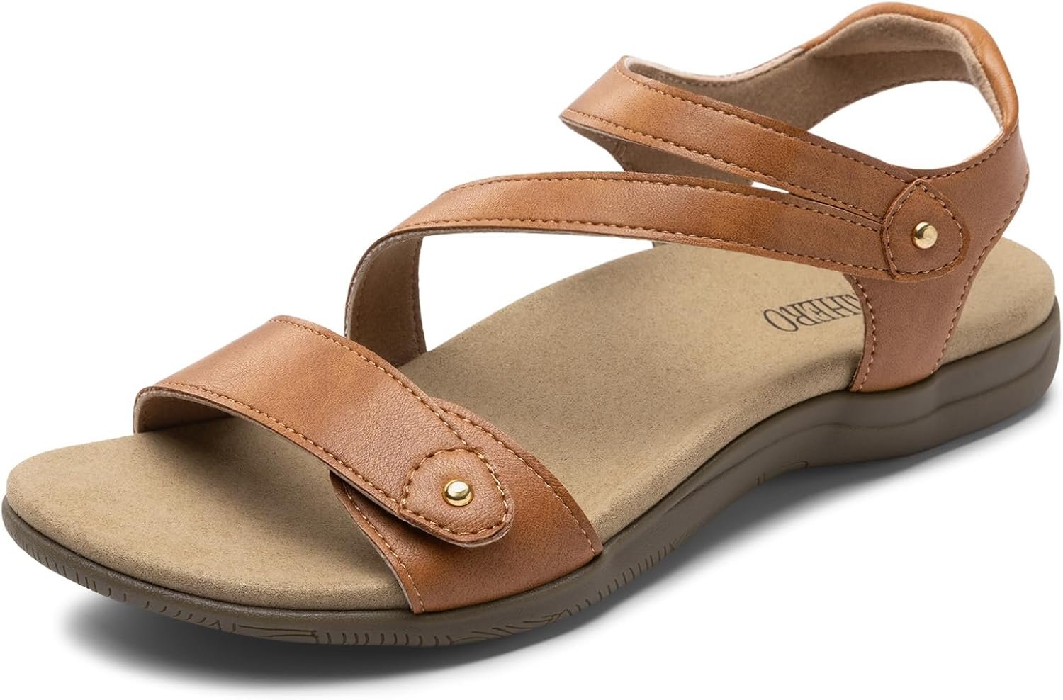 Rihero Women’s Flat Orthopedic Sandals with Arch Support | Comfortable Orthotic Walking Sandals with Hook & Loop Strap, Ideal for Daily Wear, Summer Travel, Office Work