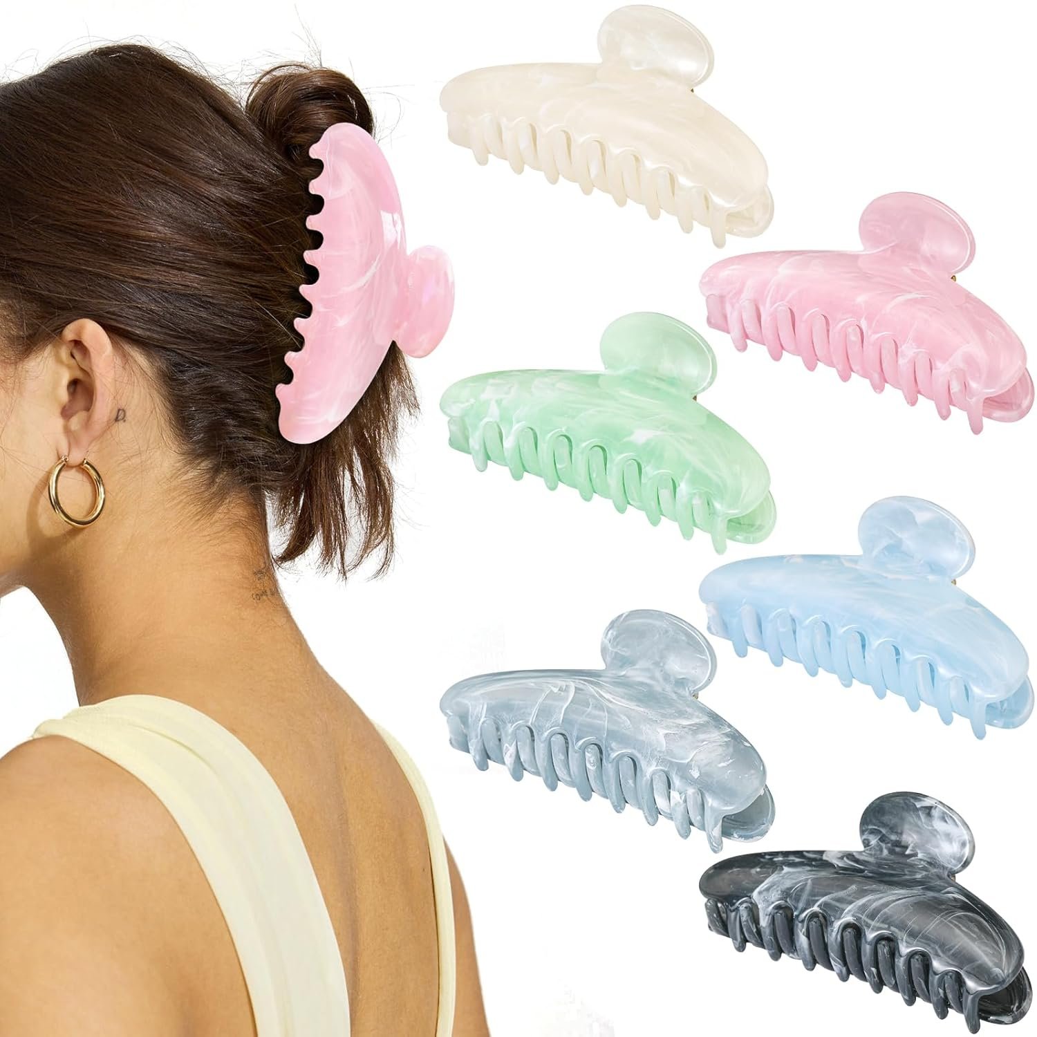 6 Pack Hair Claw Clips for Women – Large Non-Slip Claws for Thick Thin Hair, Cute Hair Barrettes Elegant & Durable, Fashion Hair Accessories Stylish Jaw Clips for Girls Gift(Assorted Colors)