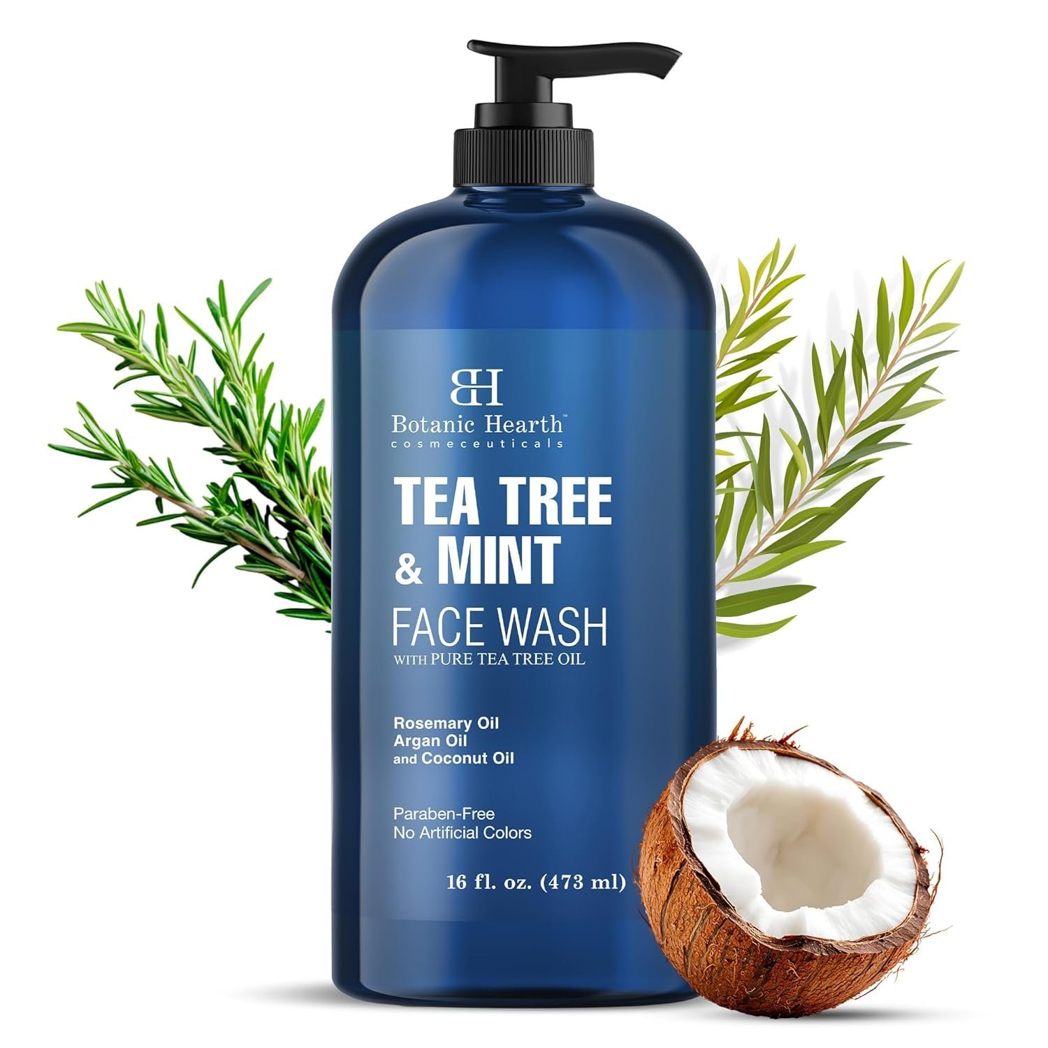 Botanic Hearth Tea Tree Face Wash With Mint – 16 Fl oz | With Pure Tea Tree Oil | Acne Fighting, Premium, Hydrating Liquid Face Soap Paraben Free, Fights Acne For Both Women And Men
