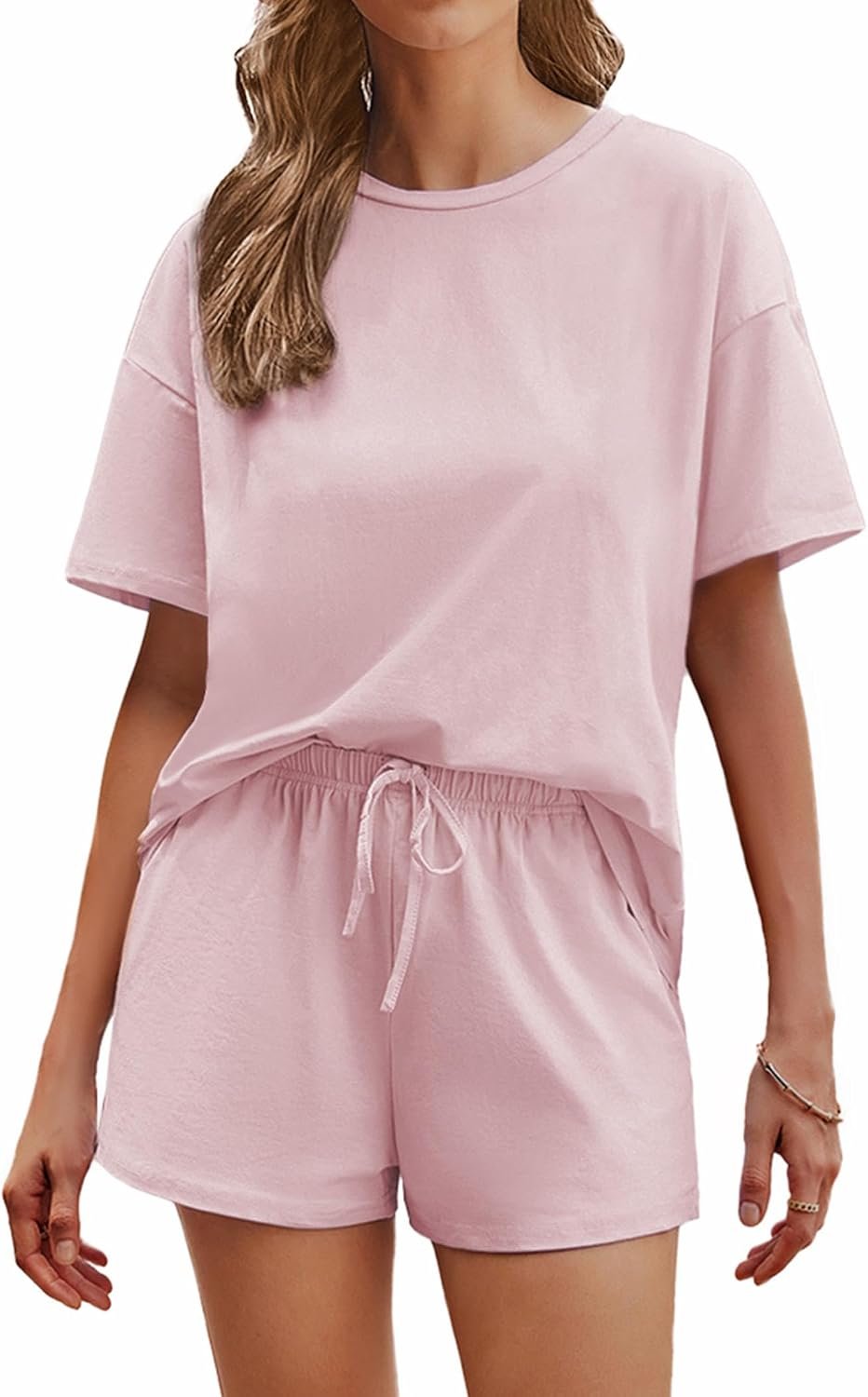Ekouaer Cotton Pajamas Set for Womens Soft Short Sleeve Lounge Set Shorts Sleepwear Set 2 Piece Pjs Sets