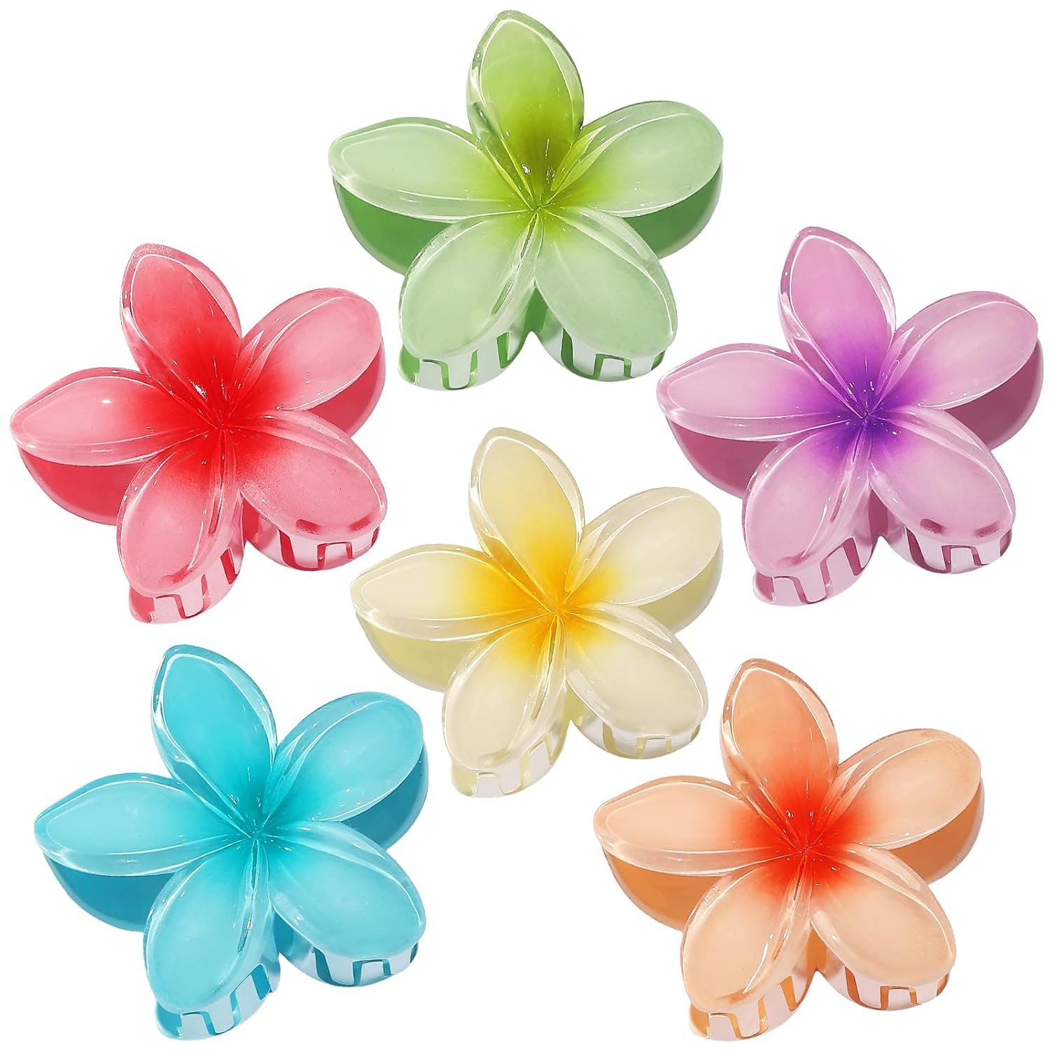 CHANDAT Flower Hair Clips 6 PCS Hair Accessories for Women – Hawai | Hawaiian Claw Clips for Vacation Hibiscus Hair Claw Clips for Girls Cute Large Hair Clips for Thick and Thin Hair Plumeria