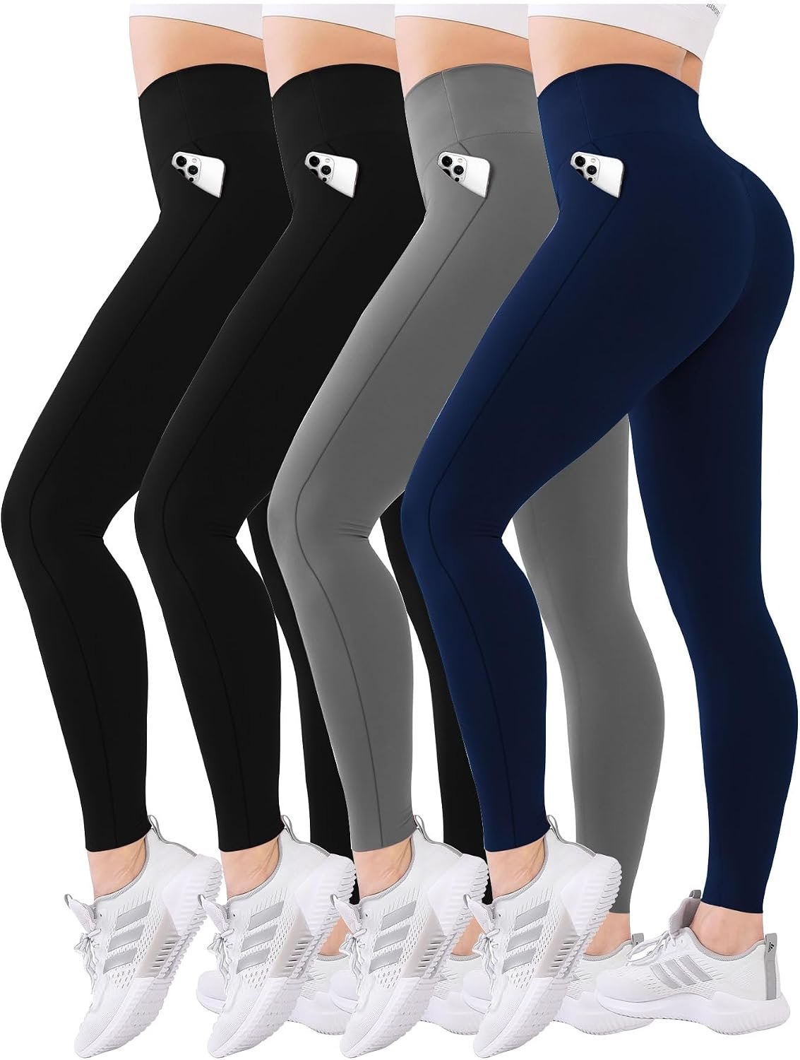 Diravo 4 Pack Leggings for Women with Pockets/no Pocket, Womens Workout Leggings High Waisted Yoga Pants