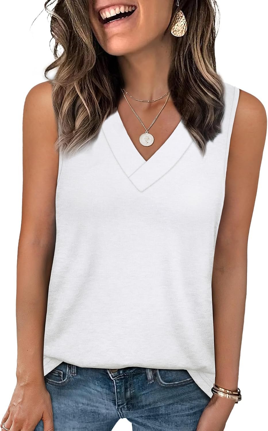 WIHOLL Tank Tops for Women Summer V Neck T Shirts Trendy Sleeveless Basic Tees Fashion Clothing