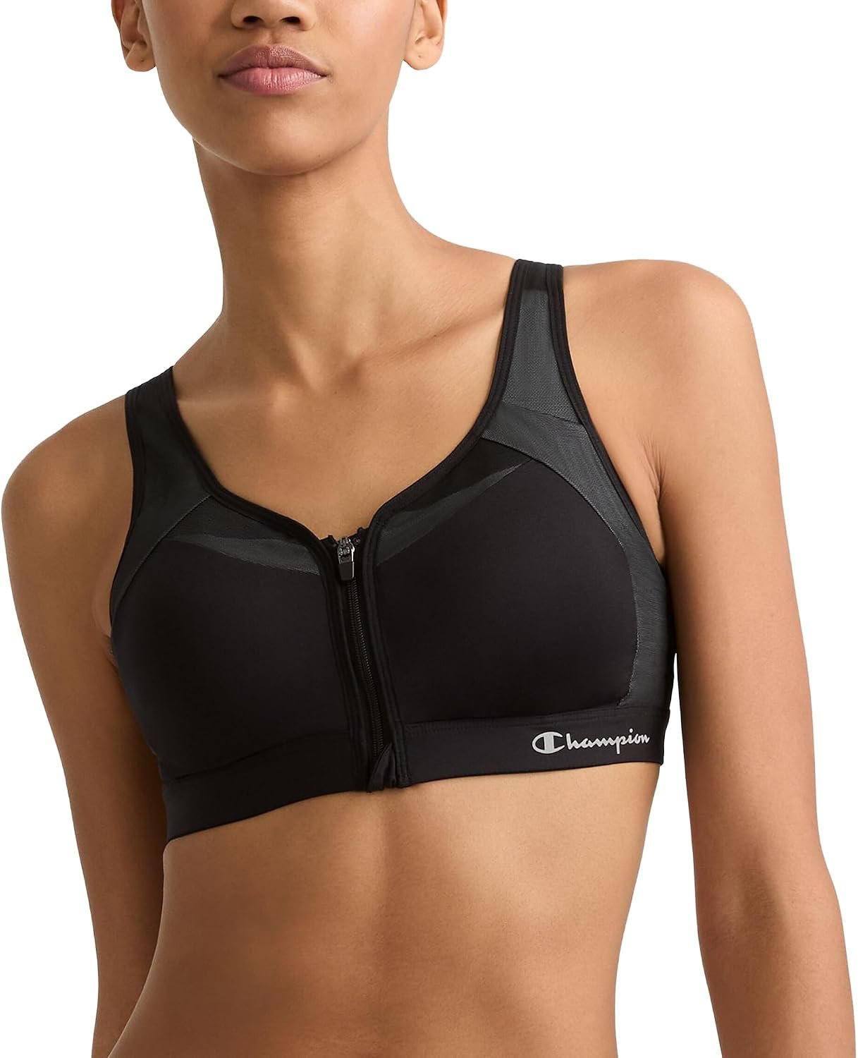 Champion Women’s Sports Bra, Motion Control Front-Zip, High-Impact Maximum Support, Breathable, Moisture-Wicking