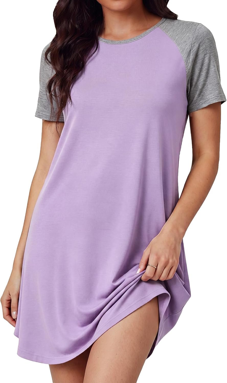 PATPAT Nightgowns for Women Bamboo Viscose Sleep Shirt Cooling Pajamas | Soft bamboo viscose fabric with breathable comfort, short sleeves, and a relaxed fit for sleep and lounging.