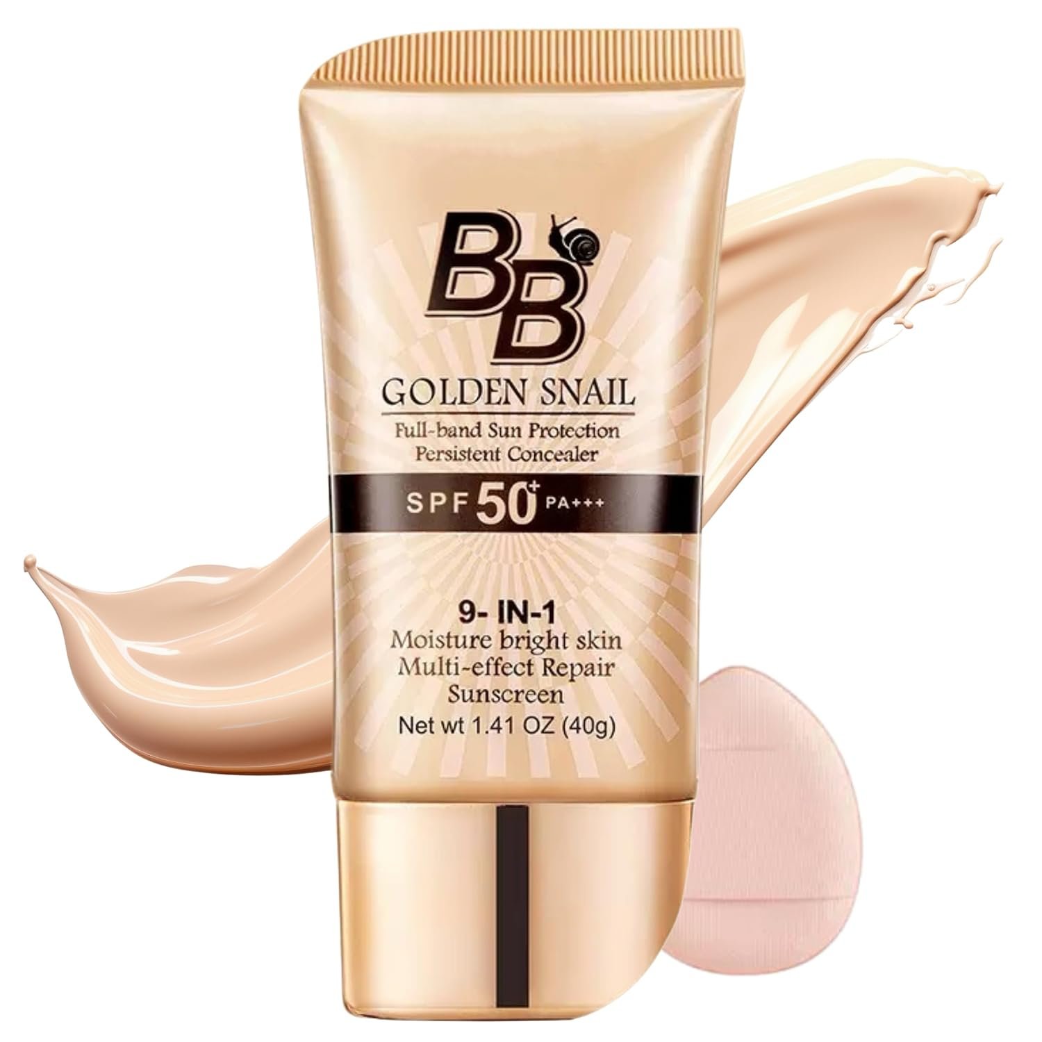 BB Cream Tinted Moisturizer With SPF 50, 9 in 1 BB Cream Sunscreen Protection Concealer, Foundation Full Coverage Tinted Moissturizer for All Skin, Oil-Free, Light (#01 Natural color, with 1 puff)
