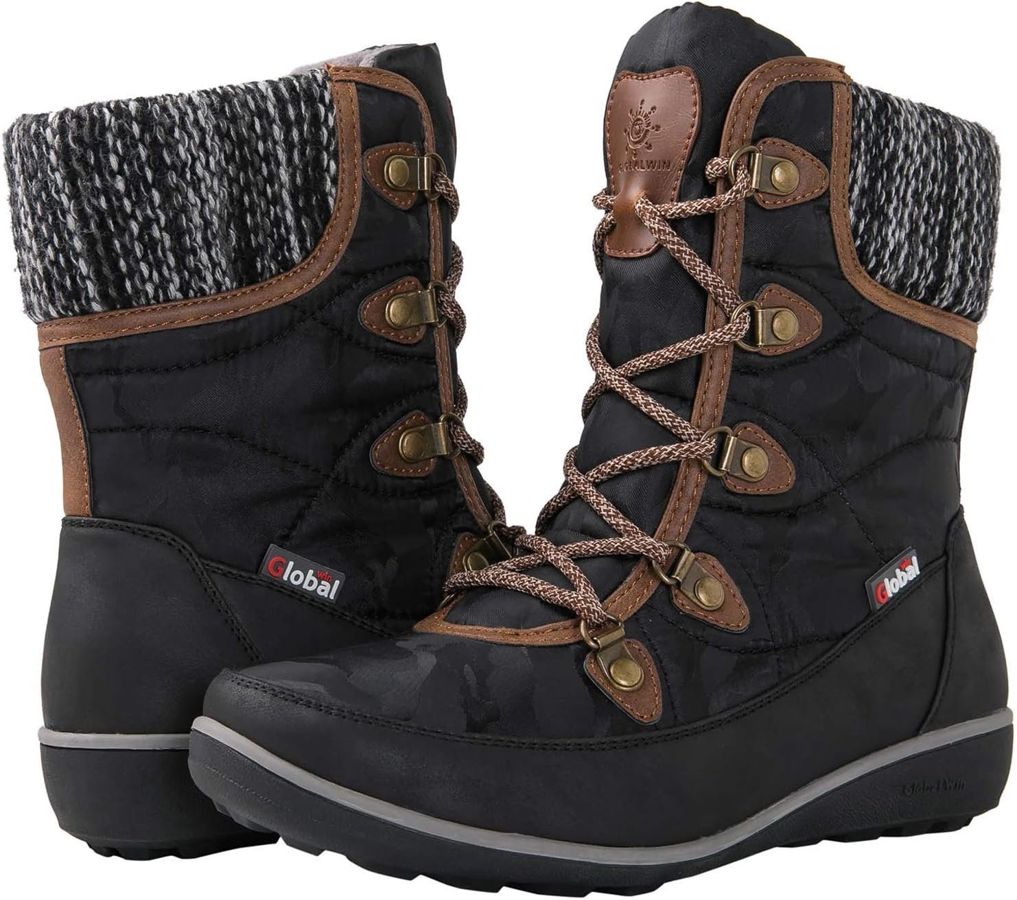 GLOBALWIN Women’s Snow Boots Waterproof Mid-Calf Winter Boots for Women with Quilted Knit Panels, Warm Fleece Lining, and Non-Slip Insulated Outdoor Sole