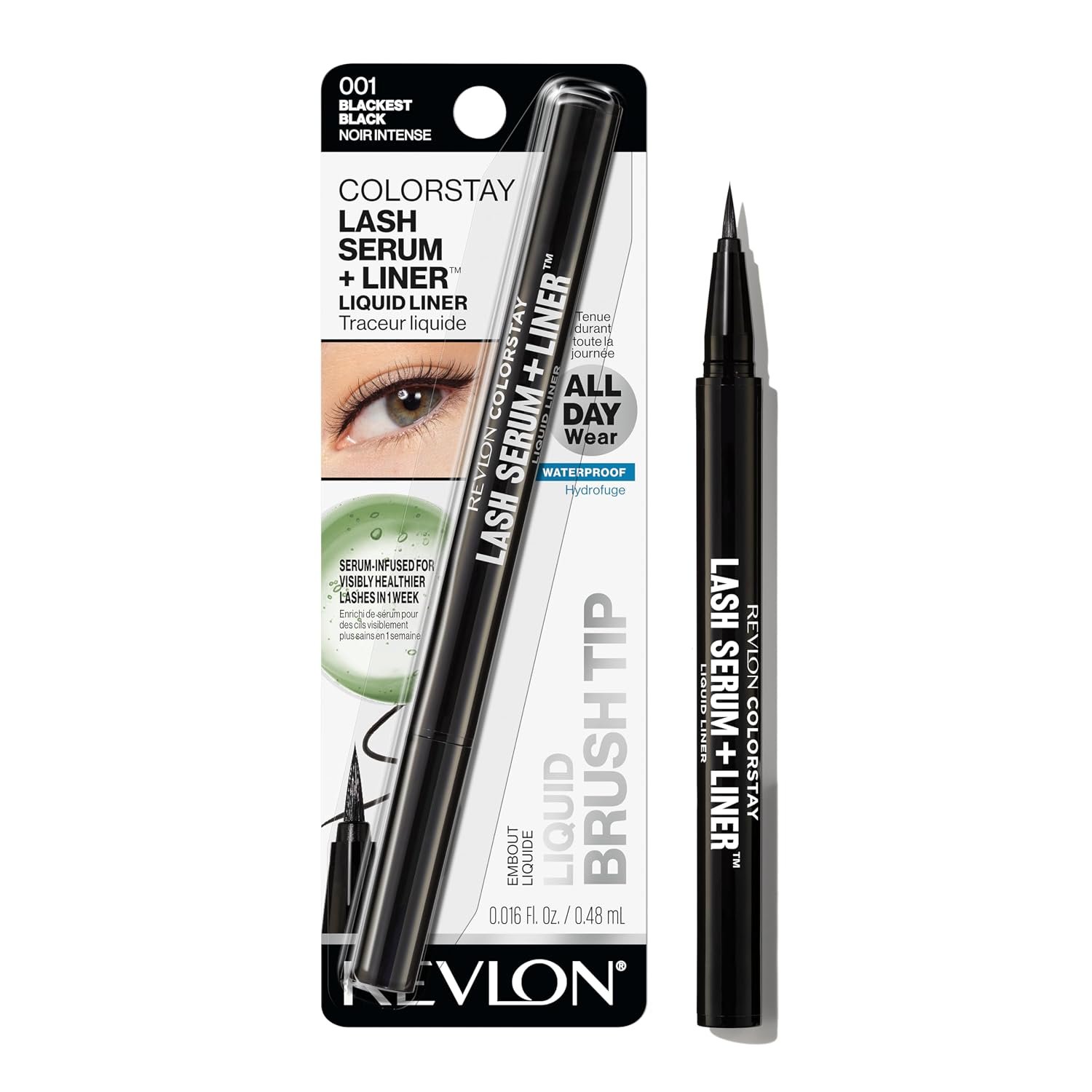 REVLON ColorStay Lash Serum + Liner, Liquid Eyeliner, 001 Blackest Black | Lash-serum + liquid eyeliner in one. Nourishes the lash line for visibly healthier lashes in 1 week.