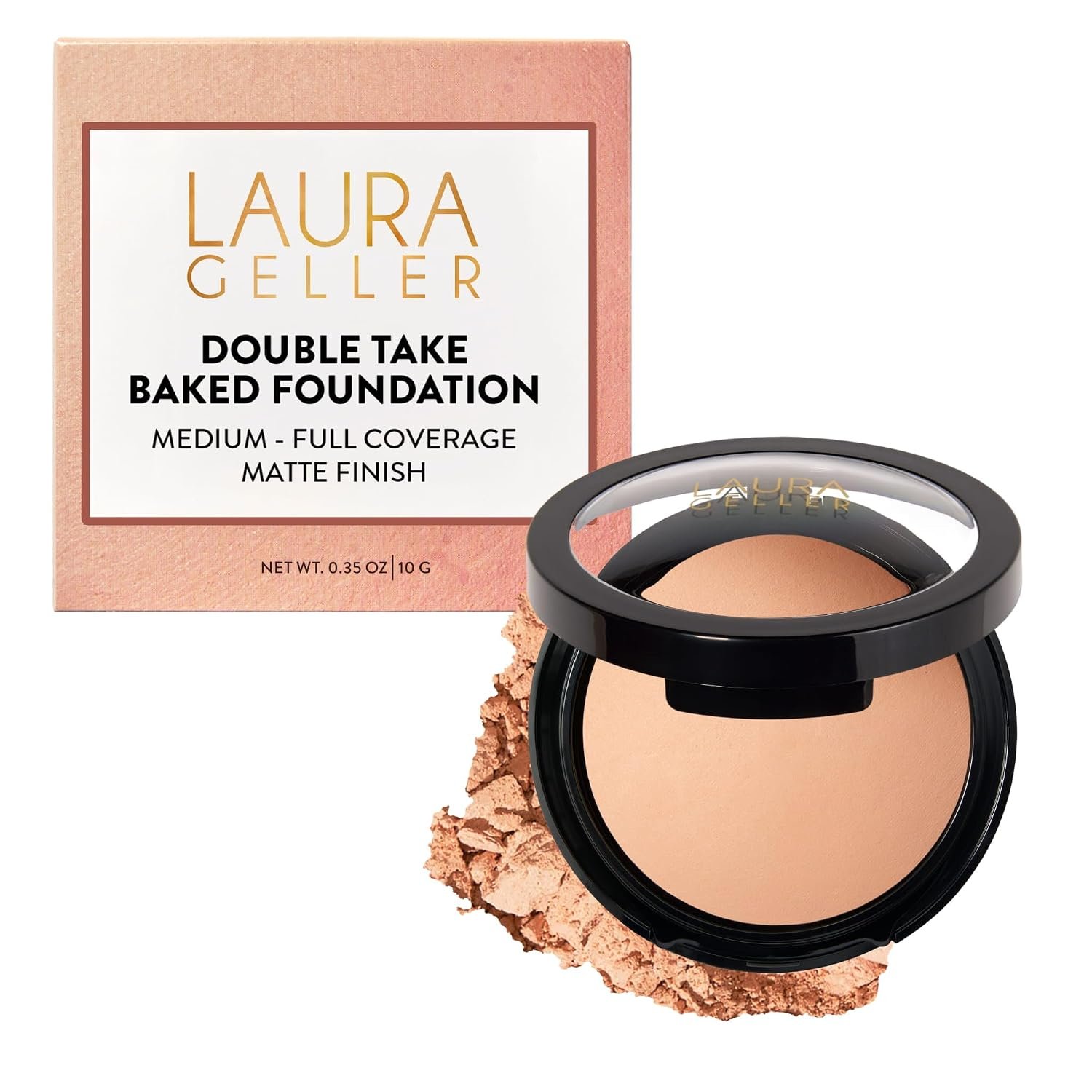 LAURA GELLER NEW YORK Baked Double Take Powder Foundation – Longwear Buildable Medium to Full Coverage – Matte Finish – Non-Caking Formula– Handmade in Italy – Mature & Sensitive Skin – Fair