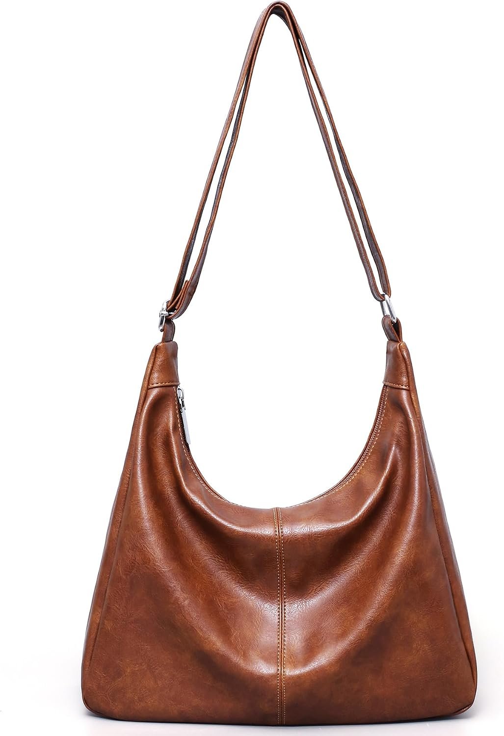 Hobo Bags for Women Vegan Leather Purses Slouchy Shoulder Bag Tote | Trendy Crossbody Foldable Travel Vintage Ladies Everyday Purse, Adjustable Strap, 5 Pockets, 1 Built-in Key Leash