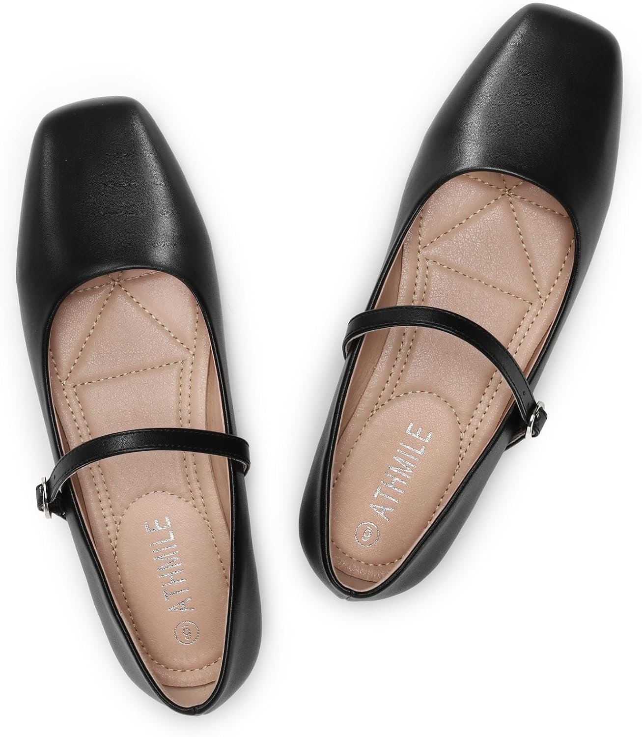 Women‘s Mary Jane Shoes, Ballet Flats for Women, Square Toe Shoes for Women | Comfortable Dressy Adjustable Buckle Strap for Work Office business Casual, Memory Foam PU Sole Slip Resistant Wedding Party