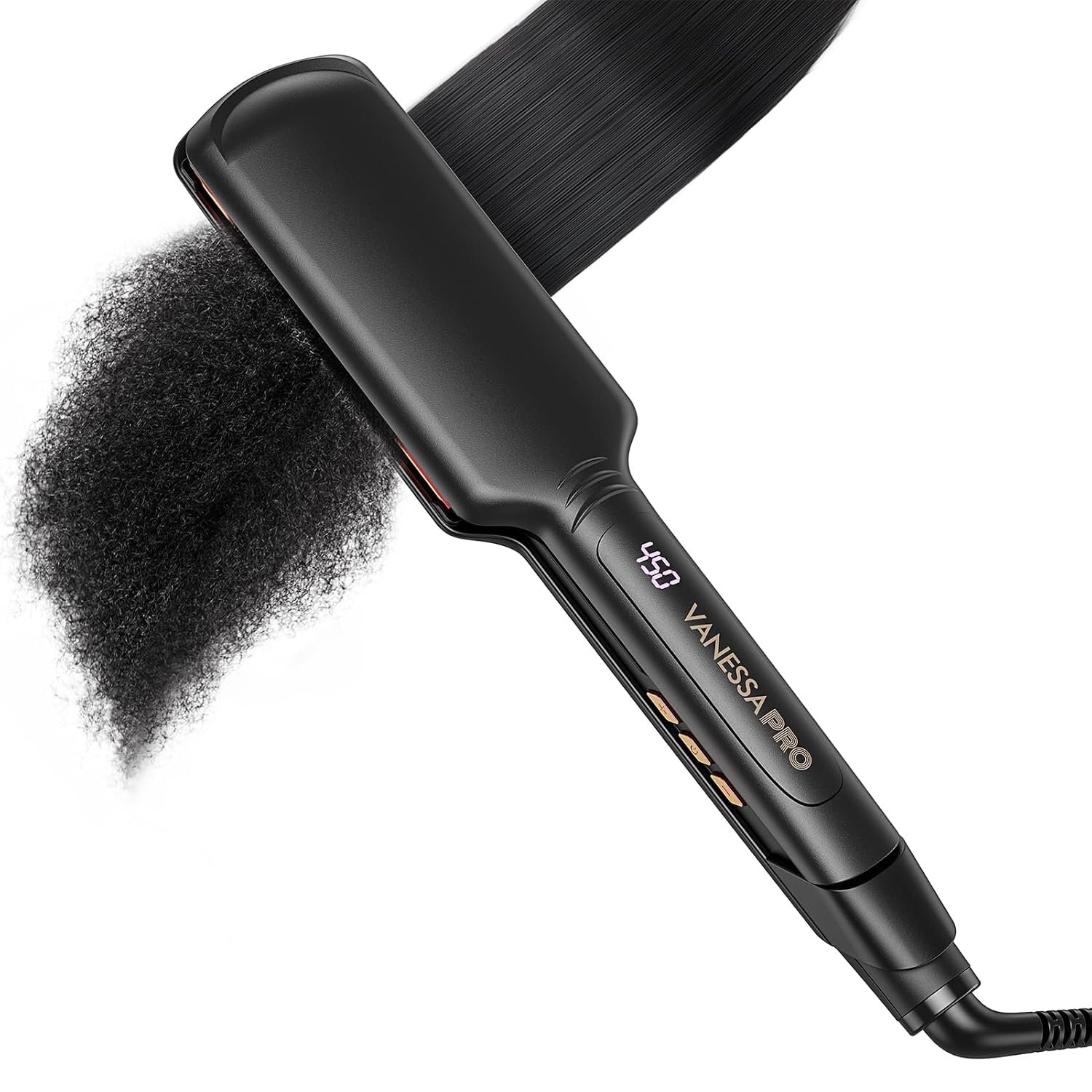 VANESSA PRO Titanium Flat Iron: Hair Straightener with Consistent Heat for Effortless Glide on Naturally Thick Hair, Minimal Damage – 2-Inch Wide Plates for Easier Morning Routine & Silk Press at Home