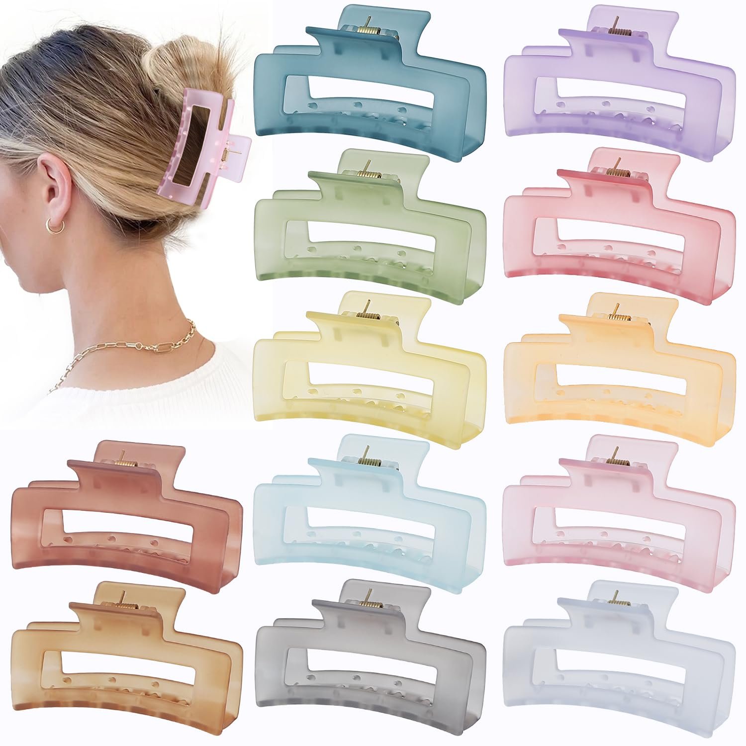 Sisiaipu 3.5 Inch Square and Rectangular Hair Clips – 12 Pcs Claw Clips for Thick and Thin Hair, Rectangle Jaw Clips in Bulk, Hair Accessories for Women and Girls – Ice Cream