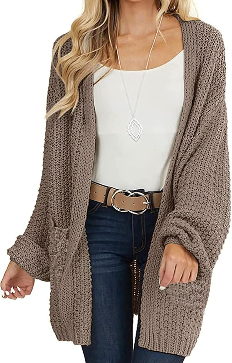 MEROKEETY Womens 2026 Fall Long Sleeve Chunky Knit Cardigan Sweaters | Open Front, Oversized, Lantern Sleeve, Chunky Trendy Cardigan Outerwear, Fashion Winter Outfits Coats