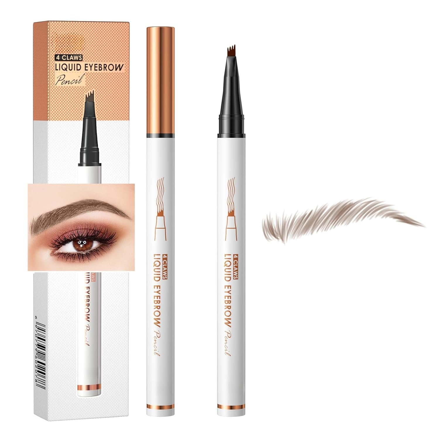 4-Tip Liquid Brow Pen, Natural Hair Strokes, Brows, Liner, Beard, Hairline(2#Dark Brown)