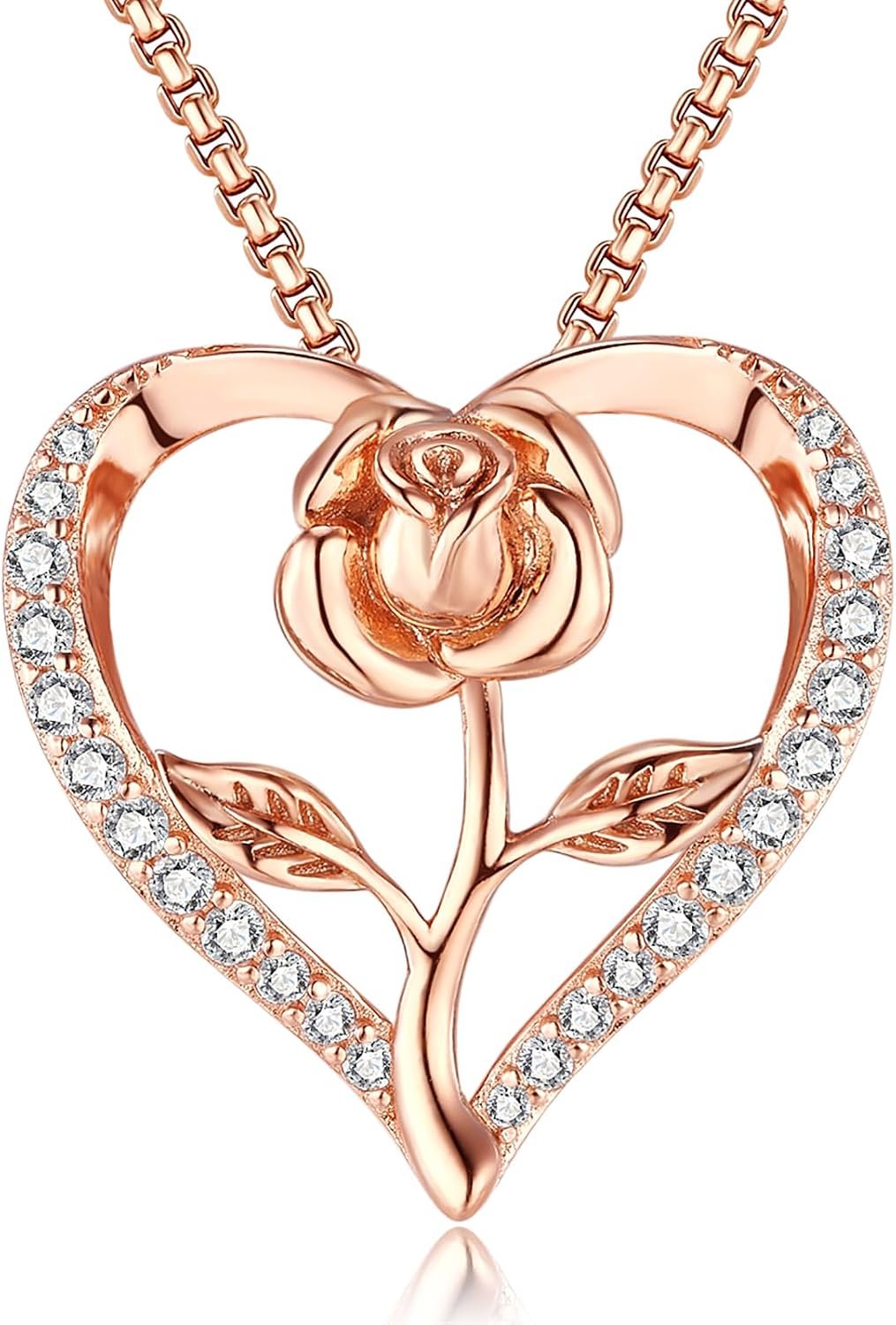 Rose Heart Necklaces for Women 18K Gold Plated Pendant Necklaces for Women Luxury Women’s Romantic Jewelry Gifts for Anniversary Mother’s Day Valentine’s Day Christmas