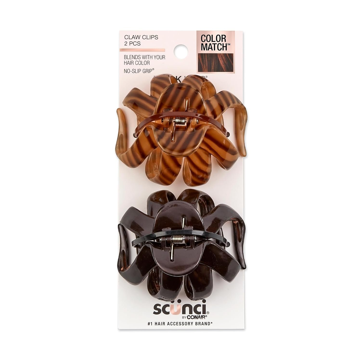 Scunci by Conair jaw claw clips – hair accessories for women – claw clips for thick hair – claw clip – Black & Tortoise- 2 Count | Black and tortoise octopus-style hair clips with interlocking teeth for a slip-free grip on dark blonde/brown/black hair