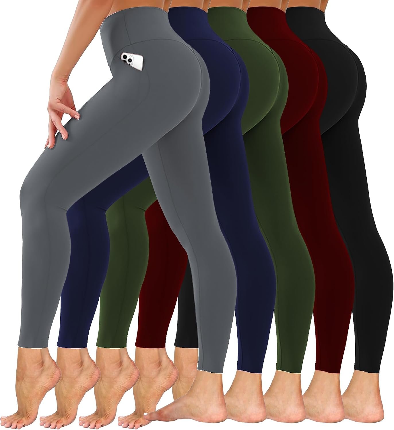 Diravo 5 Pack Women’s Leggings with Pockets/no Pocket, High Waisted Workout & Yoga Pants