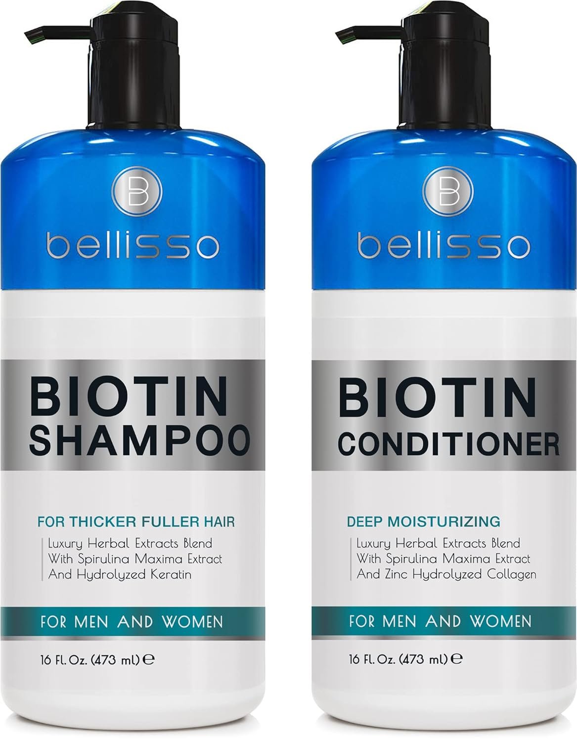 BELLISSO Biotin Shampoo and Conditioner Set – Sulfate & Paraben Free | Hair Thickening & Volumizing with Added Keratin to Help Boost Fuller Looking Hair for Men & Women with Fine or Thinning Hair
