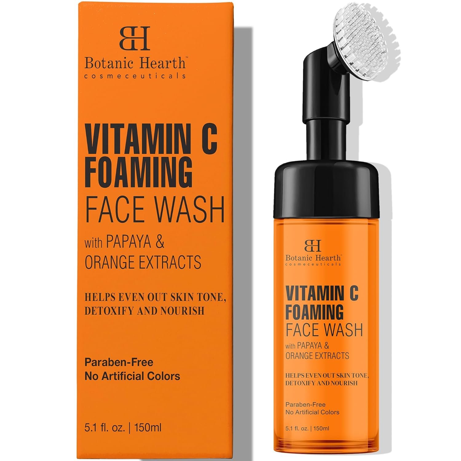 Botanic Hearth Vitamin C Foaming Face Wash With Papaya & Orange – 5.1 Fl Oz | Extracts Built|In Silicone Brush | For Cleansing & Glowing Skin | Paraben & Sulphate Free | Face Cleanser For Women & Men