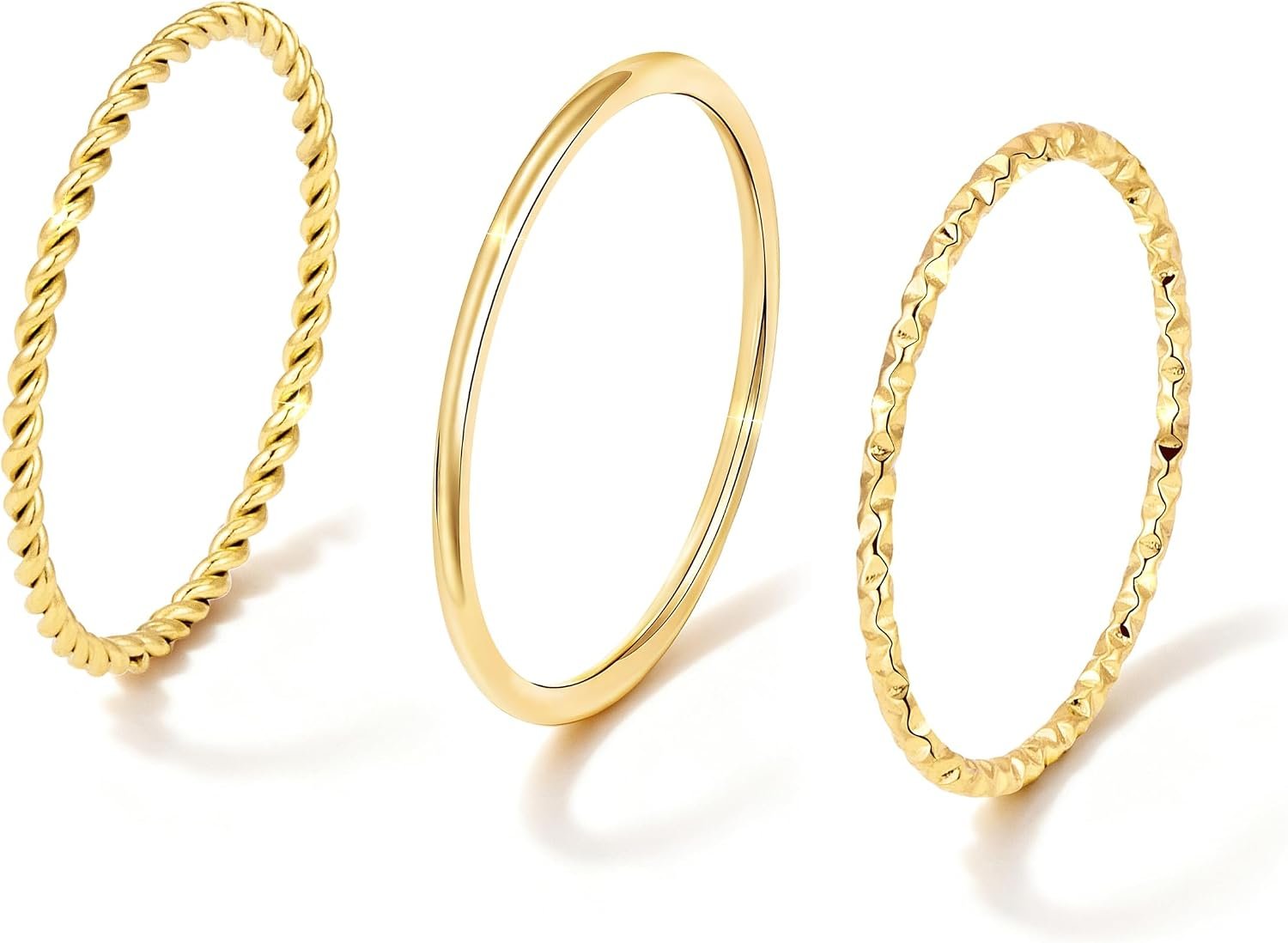 Gokeey Gold Rings for Women Non Tarnish, Dainty 14K Gold Plated Stackable Thin Thumb Ring Set Trendy Pinky Wedding Bands Engagement Rings for Women Size 4 5 6 7 8 9 10 11