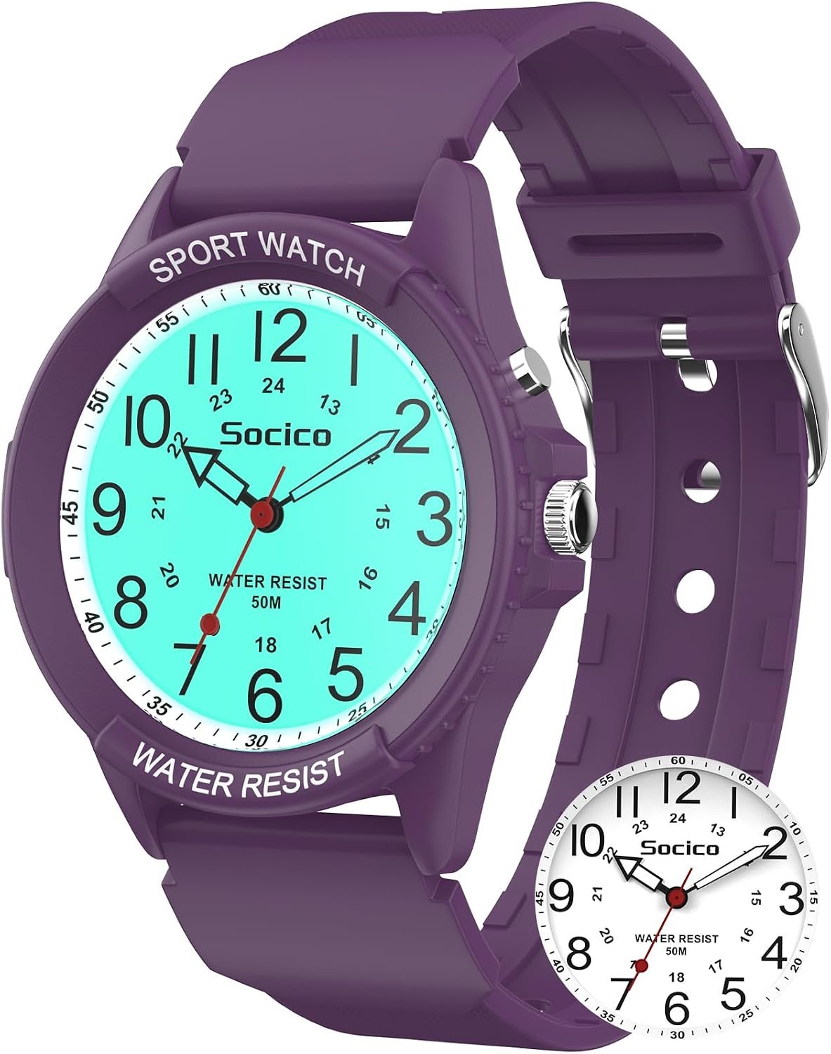 SOCICO Analog Watch for Women Nurses 50M Waterproof Night Light 12/24H | Easy to Read, Clear 39mm Case, Nurse Essentials, Soft Band, Shockproof, Gift for Nurse Doctors, Daily Commute