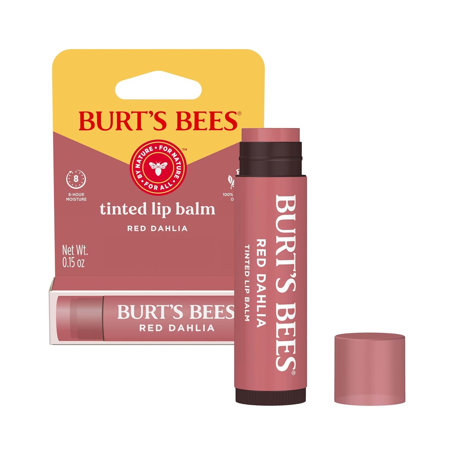 Burt’s Bees Lip Tint Balm, Long Lasting 2 in 1 Duo Tinted Balm Formula, Color Infused with Hydrating Shea Butter for a Natural Looking Buildable Finish, Red Dahlia, 1 Tube